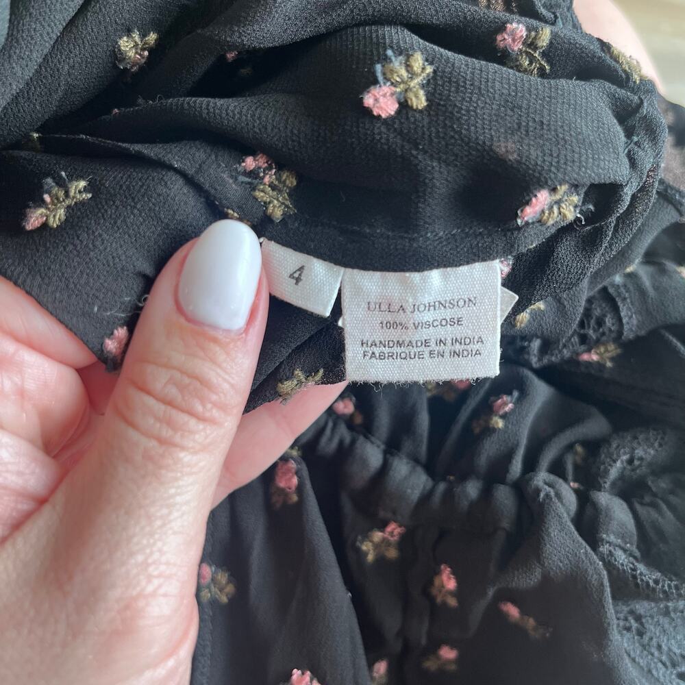 Ulla Johnson Black Lace & Rose Embroidered Blouse Size 4 - Picture 5 of 5